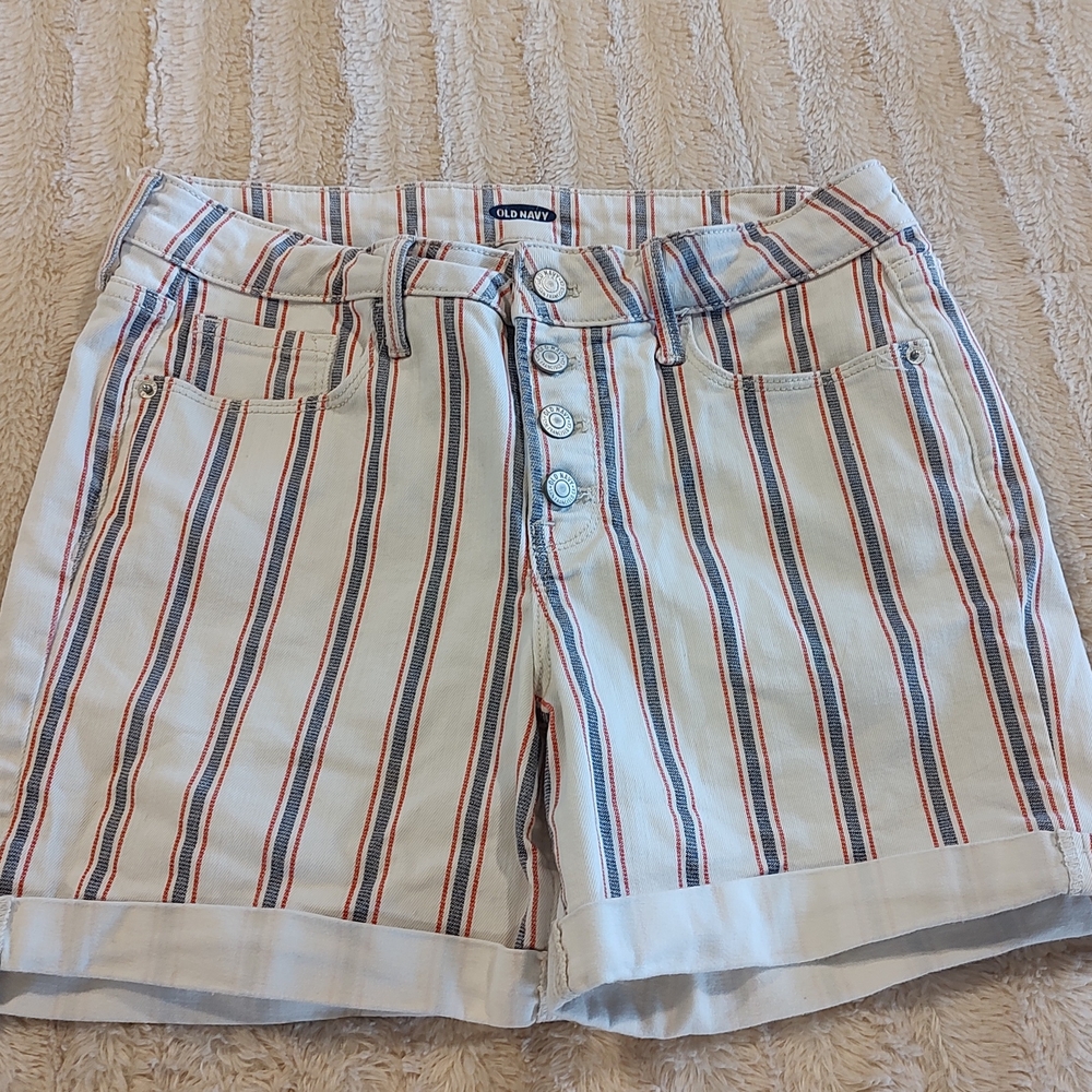 Old Navy Women's Jean Shorts with Stripes - White, Blue, Orange